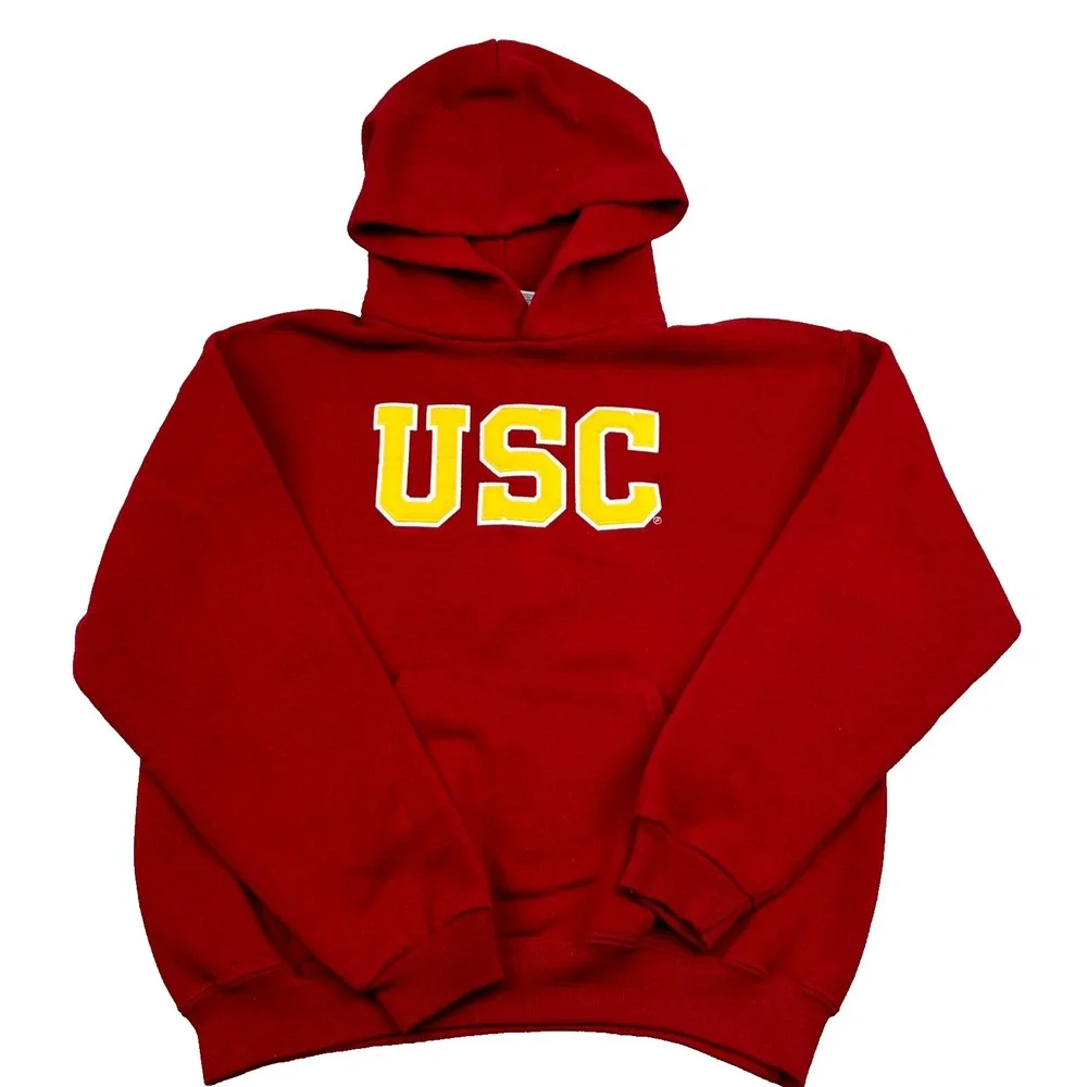 Y2K VTG Russell Athletic USC Trojans Football Team Hoodie Boy XL Red Cotton Logo